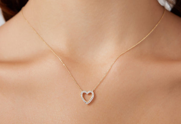 14K Solid Yellow Gold Diamond Heart Necklace, Heart Necklace, Diamond Necklace, Gifts for Her, Bridesmaid Gifts, Valentines Day