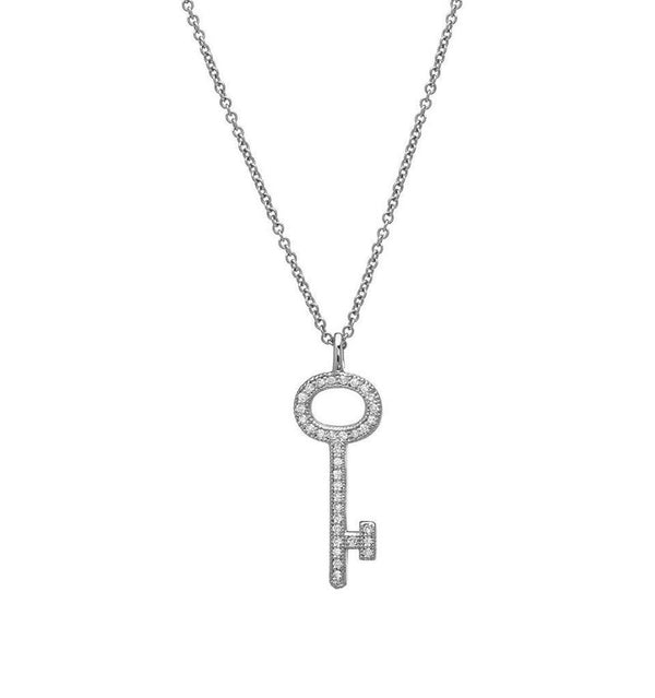 14K Solid White Gold Diamond Key Necklace, Dainty Key Necklace, Gold Key Necklace