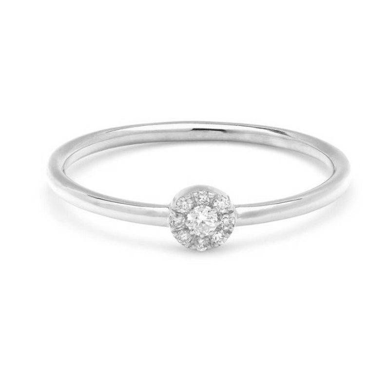 14K gold minimalist halo diamond ring with 9 round diamonds, 0.10 carats, shiny finish, perfect for everyday wear.