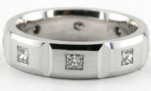 Mens Platinum Princess Cut Diamond Wedding Ring