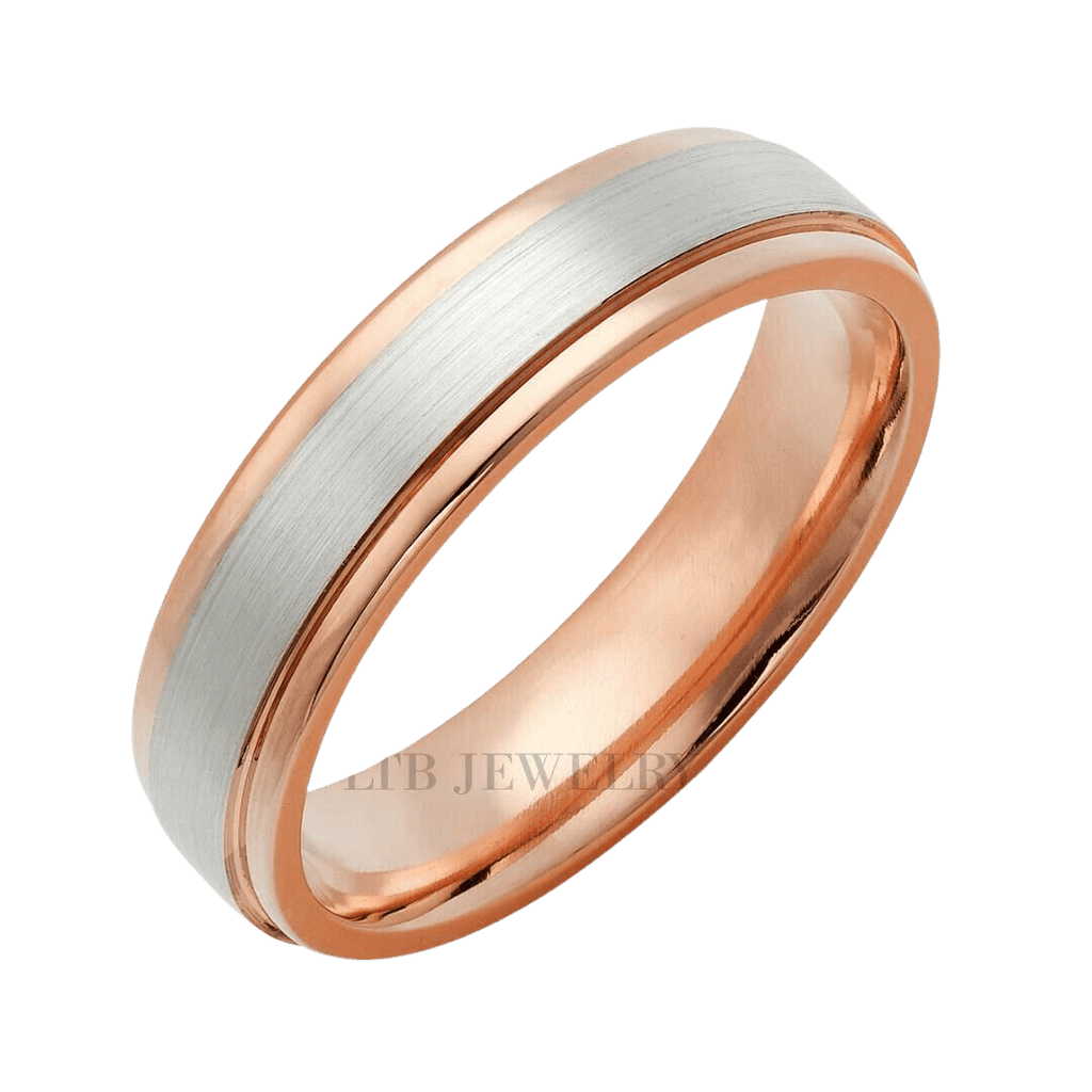 6mm Flat Court Rose Gold & Platinum Men's Wedding Ring Chamfered Edges –  The London Victorian Ring Co