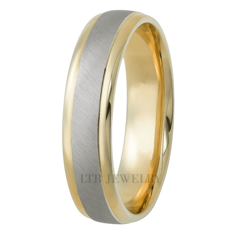 Platinum and 18K Solid Yellow Gold Mens Wedding Rings, Two Tone Gold Wedding Bands