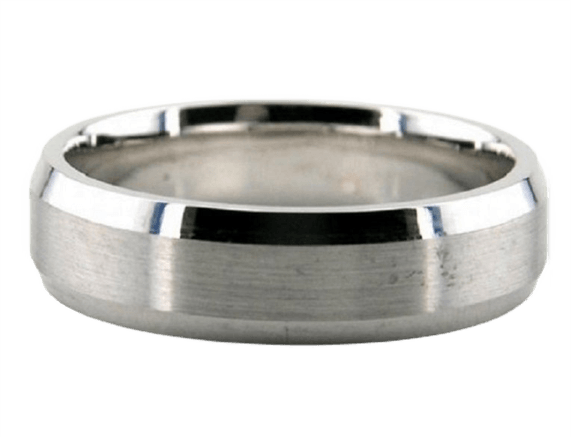 950 Platinum mens wedding band, 6mm wide, satin finished center with shiny beveled edges, comfort fitted design.