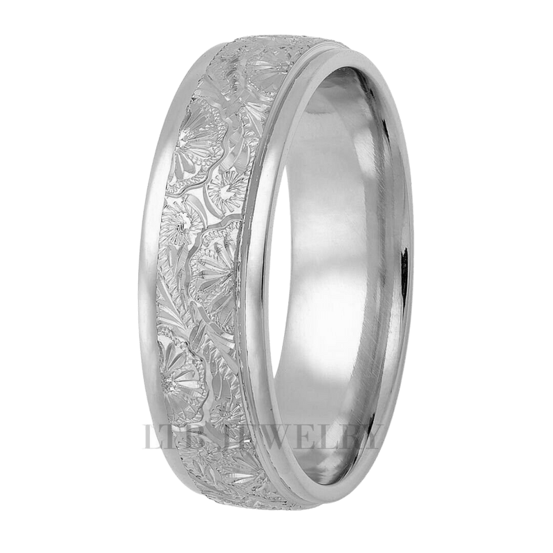 Platinum Hand Engraved Mens Wedding Bands, Platinum Wedding Rings