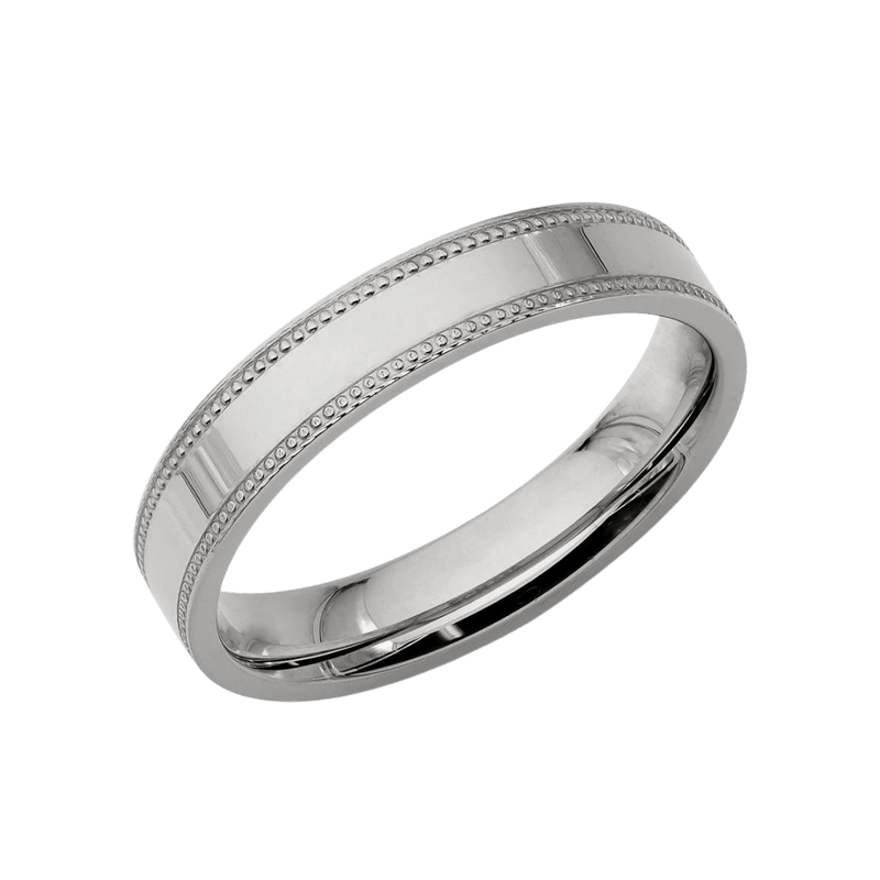 Platinum Mens Wedding Band, 4mm Flat Milgrain Mens Wedding Ring 4mm