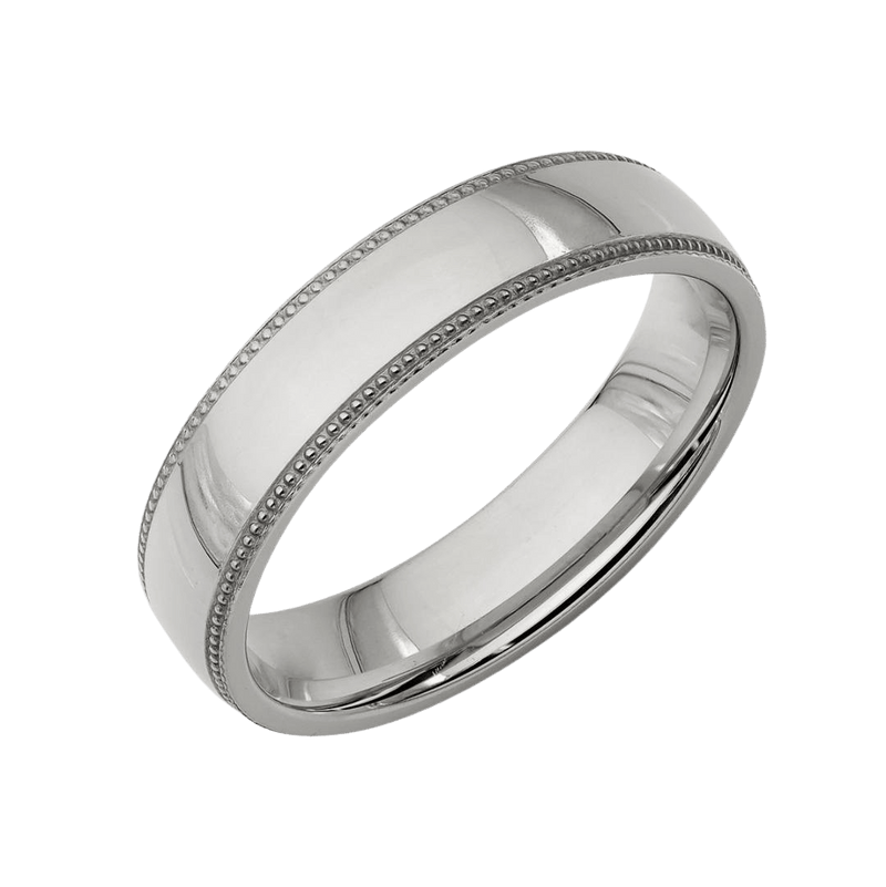 Platinum Mens Wedding Bands ,5mm Dome Milgrain Platinum Wedding Rings
