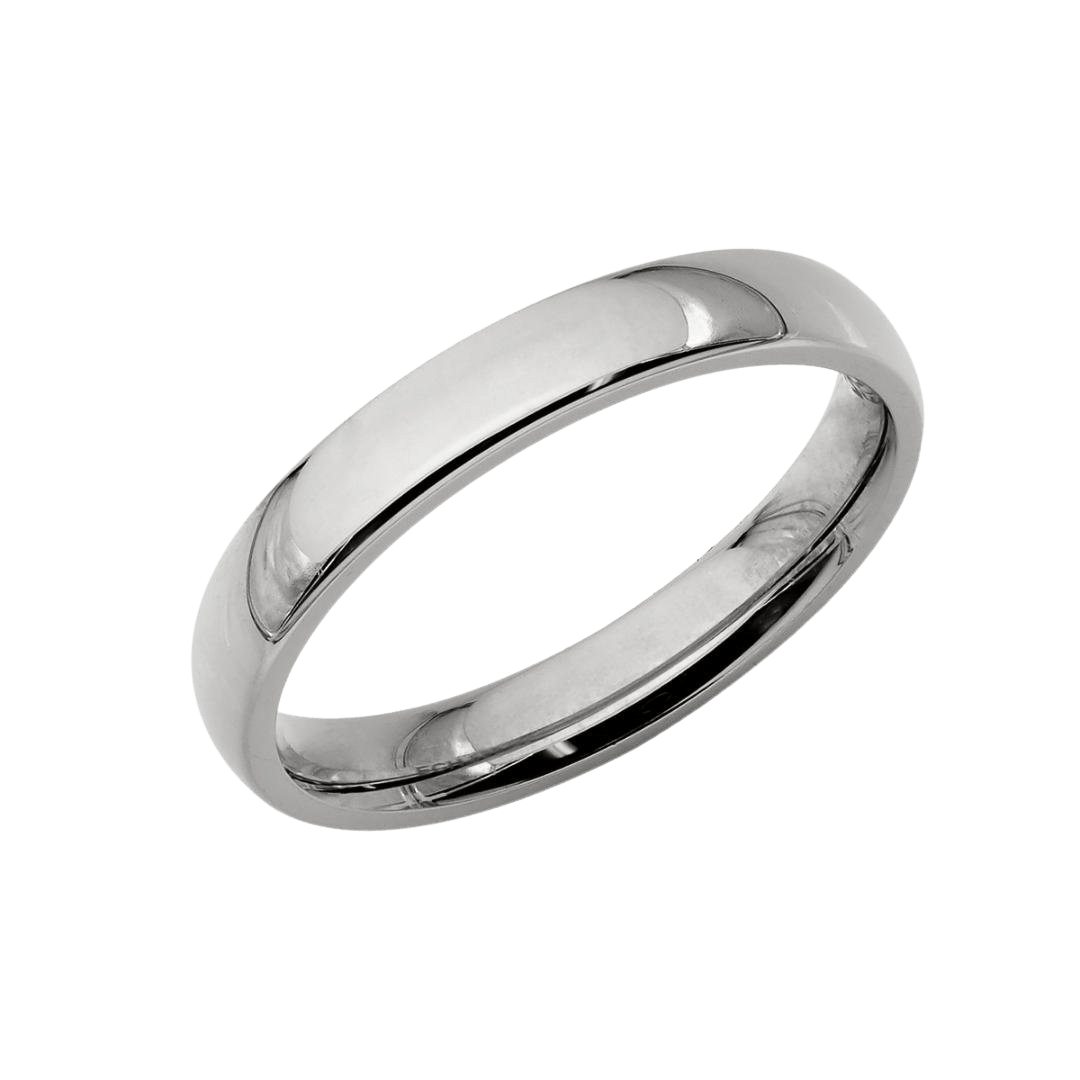 3mm unisex platinum plain dome wedding band with shiny finish and comfort fit, made in New York, USA.