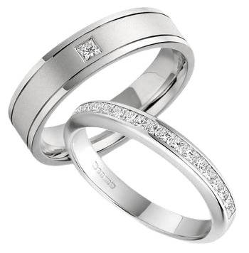 Platinum Princess Cut Diamond Wedding Rings Set, His and Hers Wedding Bands