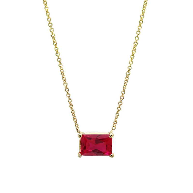 Ruby Necklace, 14K Solid Yellow Gold Ruby Solitaire Necklace, Emerald Cut Ruby Necklace, July Birthstone, Layering Necklace